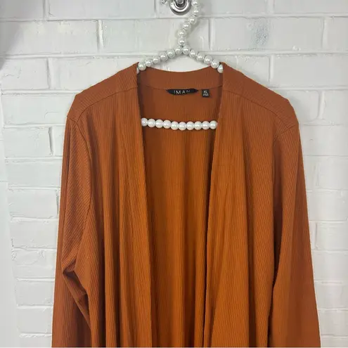 Iman Comfy Chic Ribbed Hacci Knit Duster Cardigan in Pumpkin Spice Size XL Orange