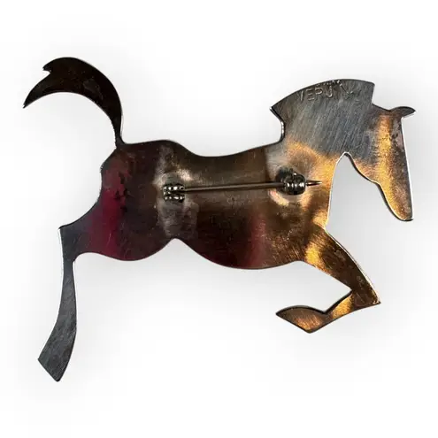 Vintage Sterling Silver Navajo Native American Horse Pony Brooch Signed Verj N.