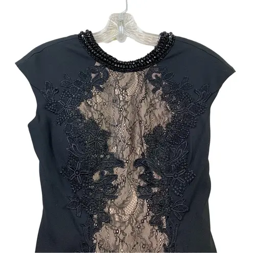 Mac Duggal Evening Black/Nude Lace Open Back High Neck Cap Sleeve Gown