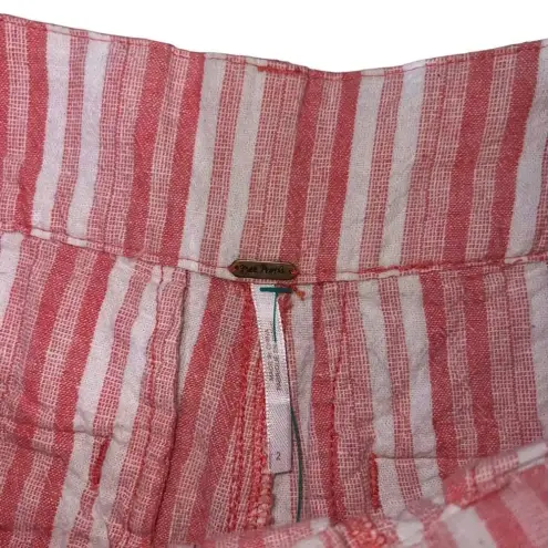 Free People  Linen Blend Striped High Waist Belted Shorts‎ Size 2