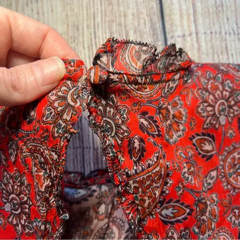 Boden Ruffle Open Back Blouse Paisley Swing Top Women’s Size 8 Pink Bohemian Red