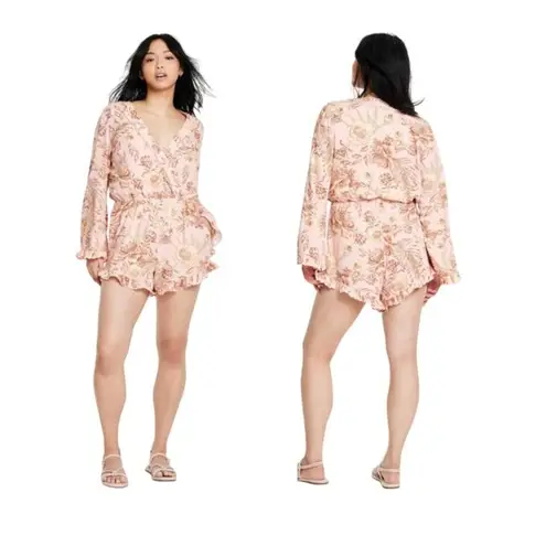 Agua Bendita Boho Romantic Floral Print Flare Sleeve Romper - XXL