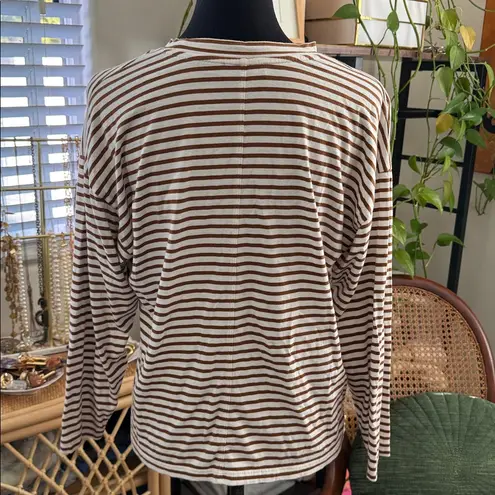 AYR French Fry Coffee & Cream Striped Long Sleeve Pima Cotton T-Shirt Top