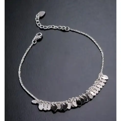 Sparkling Leaf Charm Anklet 925 Sterling Silver Adjustable Beach Boho Jewelry