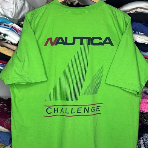 Nautica Vintage 90’s Neon Green Made in USA  “Challenge” Short Sleeve T-shirt Sz XL