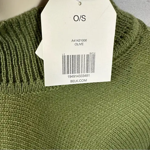 Wonderly Women’s Pointelle Knit Topper Poncho Mock Neck Olive Green One Size NWT