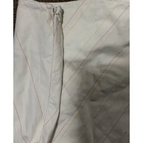 Janeville Ivory Skirt Pink Green Yellow Embroidered Stripe Stitching Flowers Sz2 Size 2