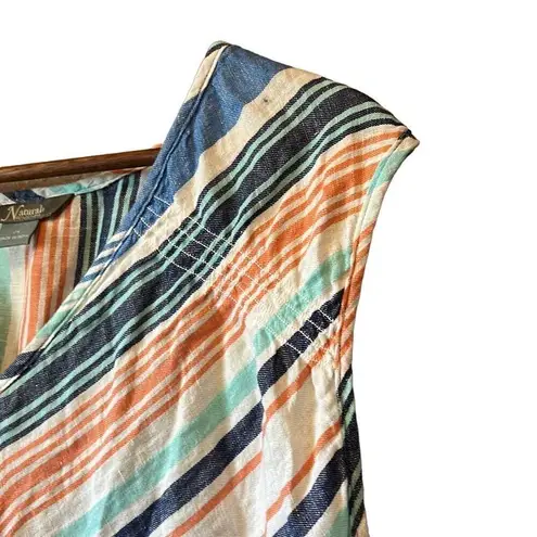 Natural Reflections Natural Life Striped Sleeveless Top Blue Orange V Neck Casual