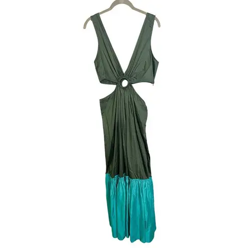 Anthropologie NEW  Geisha Designs Flounced Cut-Out Maxi Dress in Green Teal 10