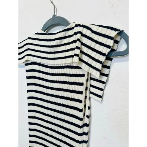 RIXO Blue White Antibes Stripe Ribbed Collared Ties Necklines Maxi Dress Size 8