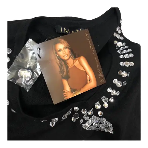 Global Chic by IMAN Touch of Cashmere Blk Sweater / Tunic with jeweled neckline. Black Size XS