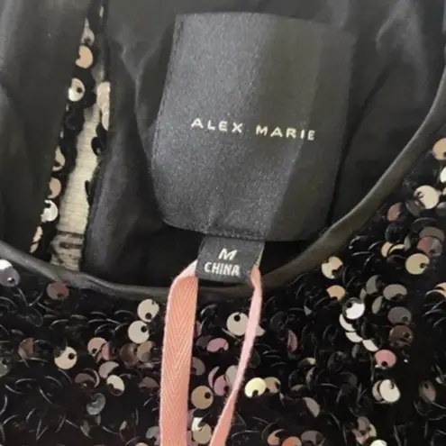 Alex Marie NWT Lia Sequined Crew Neck Short Sleeve Stretch Velvet Black Bls MD