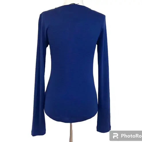 MONROW Blue Thermal Henley Shirt Waffle Knit Scoop Neck Long Sleeve Medium New