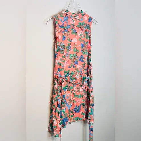 Saloni Orange Tilly Silk Ruffle Floral Sleeveless Dress Size 0