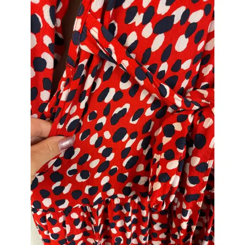 Free Assembly Long Sleeve Tiered Belted Mini Dress with Pockets Size Small Red