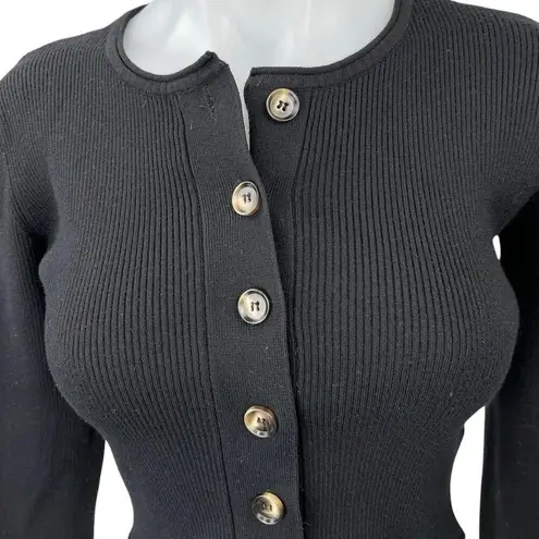 Mod Ref Black Ribbed Knit Button Down Cropped Cardigan Sweater Top Size S - Image 3