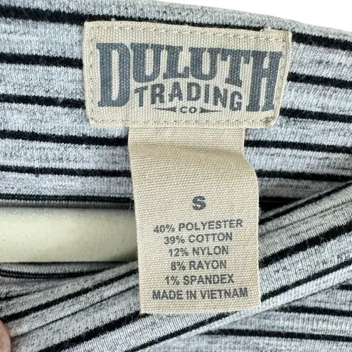 Duluth Trading Co. Gray Black Striped Long Sleeve Above Knee Ponte Pro Dress S