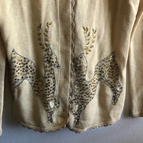 Storybook Knits Holiday Sweater Beaded Sequins Reindeer Cardigan S NWT Christmas