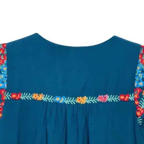 Savanna Jane Dress Teal Floral Embroidered Cap Sleeve Women's Size Small