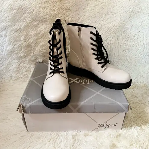 X-Appeal White Lace Up Combat Boots Women US 7