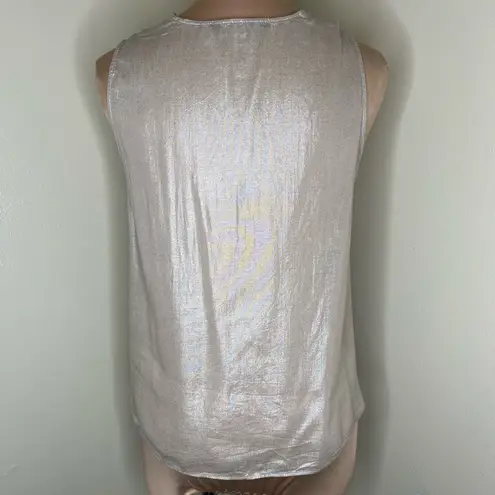 ZARA  Wool Blend Top Medium Womens Metallic Champagne Viscose V-Neck Layering 