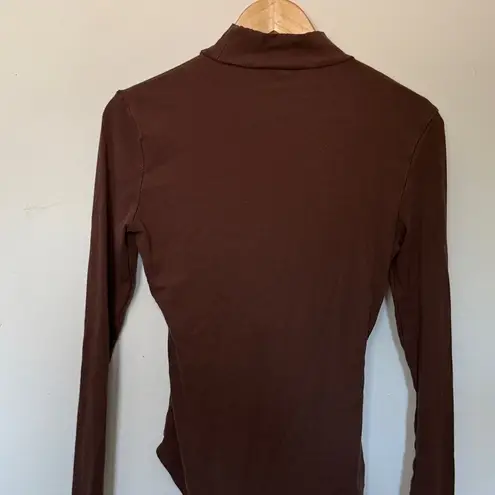 Cider  Brown Ribbed Mock Neck Long Sleeve Bodysuit‎ Women's Large