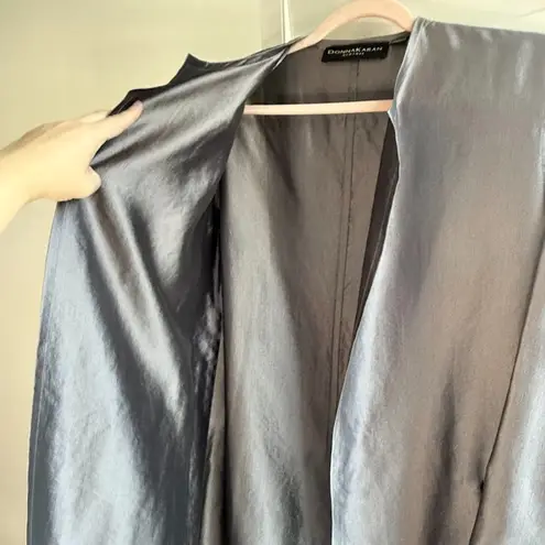Donna Karan Vintage New York 100% Silk Open Duster Coat in Silver Gray size S