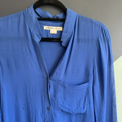 Helmut Lang Blue Semi-Sheer long-sleeved blouse Sz P/XS