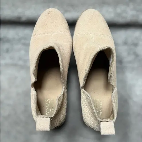 Toms  Everly Cut Out Leather Suede Stacked Heel Booties Cream Womens 9 Almond Toe