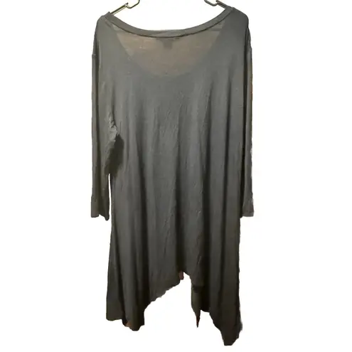 Allison Taylor Black Tunic Top Long Sleeve Handkerchief Hem Made in USA Large