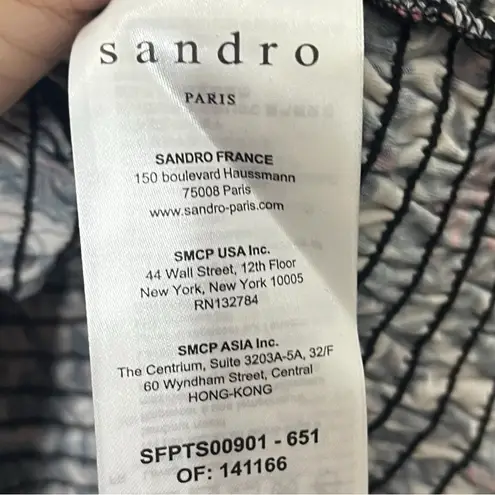 Sandro Paris Smocked Floral Blouse Women’s Medium Red Black Long Sleeve Romantic