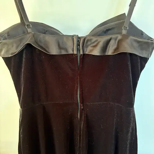 Y2K Black Velvet Bow Formal Evening Gown Classic Sexy Romantic Maxi Dress XS Size 2