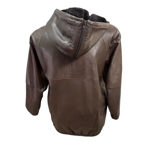 Vintage Positano Pelle Brown Leather Hooded Jacket Women’s XL USA Made
