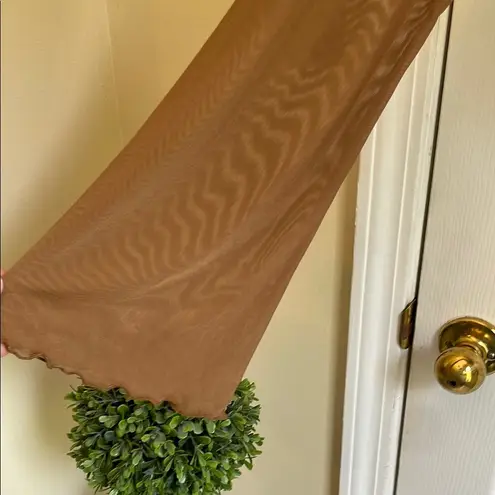 Cider Brown Mesh Ruched Bell Sleeve Blouse