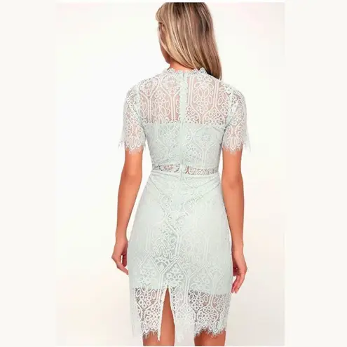 LULUS NWT $69 Sheer Lace Lined Open Waist Sheath Pencil Dress Size S Blue