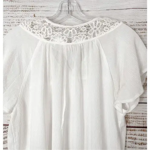 Under Skies NEW with Tags Lace Trim Short Sleeve Top Blouse White Size Small - Image 9