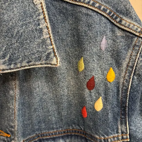 ZARA  Women’s Embroidered Oversized Small Blue Jean Denim Jacket Unicorn Rainbow