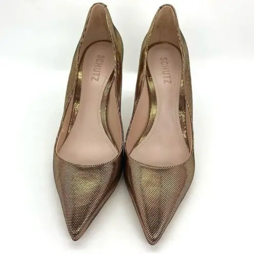 Schutz Analira Gold Metallic Slip On Leather Pumps New