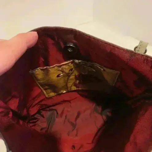 Embroidered Brown Small Handbag Purse Evening Bag Flowers Beaded Handles