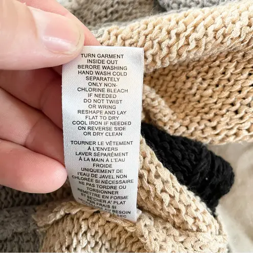 T Tahari Womens S Cozy Cardigan Sweater Open Gray Black Tan Striped Office Work