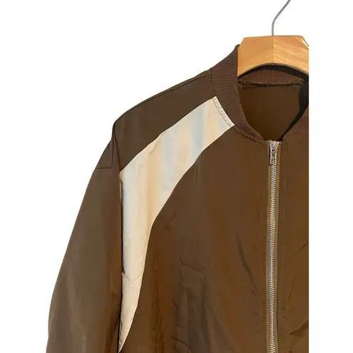 Dazy Jacket Womens Small Brown Cream Cropped Full Zip Long Sleeve Collarless