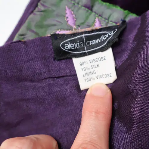 Purple Velvet Iridescent Embroidered Flowers Fairy Scarf Boho Y2K Silk Blend SEE