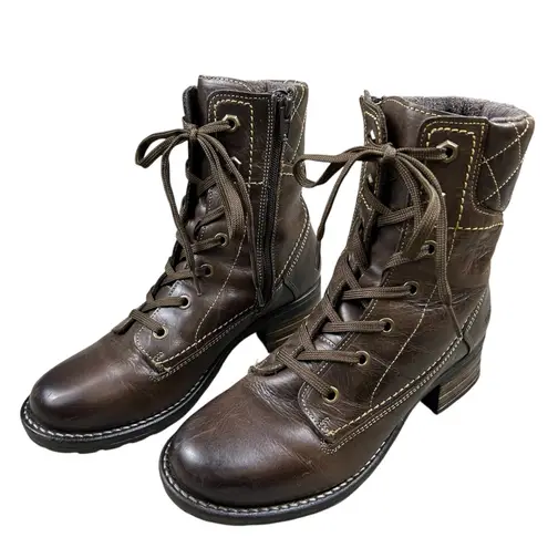Taos Factor Quilted Leather Combat Boots Chocolate Brown