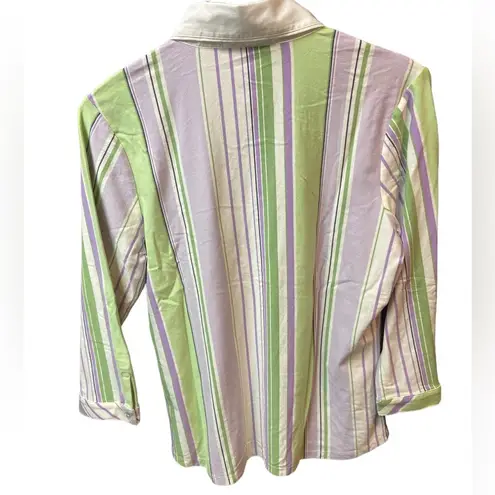 Cutter and Buck  3/4 Sleeve Shirt Green Purple Stripe NWT Size XL