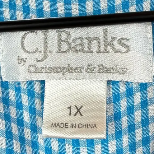 Christopher & Banks Shirt Womens 1X Blue Gingham Check Short Sleeve Button Front