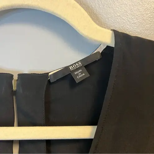 Hugo Boss Blouse 100% Silk Black V Neck Top w/ High Low Hem Sz US 2 EUC