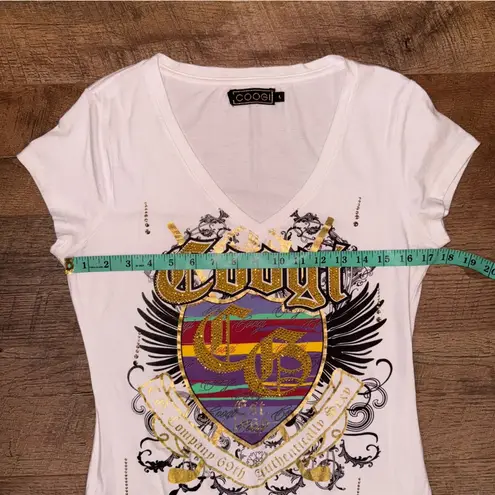 COOGI White and Gold Graphic Cap Sleeve Y2K Tee