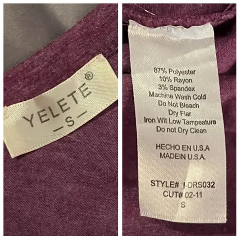Yelete Criss Cross Back TShirt Dress Swing Athletic VNeck Purple S