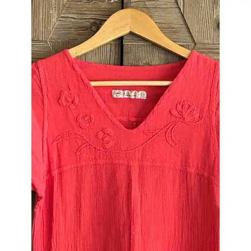 NWT Manta Del Lago Short Sleeve Dress Small Peach Boho Shark Bite Hem Orange