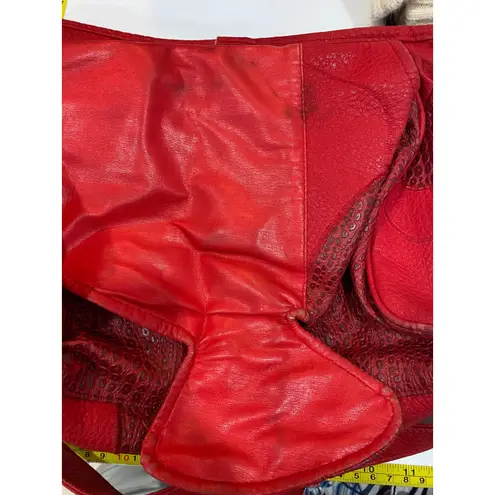 Vintage 1980s Alentino NAS Red Leather Snake Overlay Shoulder Bag Gold Clasp GVC